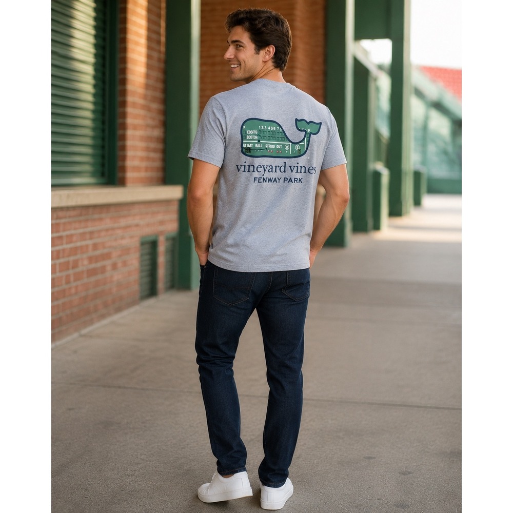 Vineyard Vines Men's Small Fenway Park Red Sox Whale T-Shirt Gray Sporty